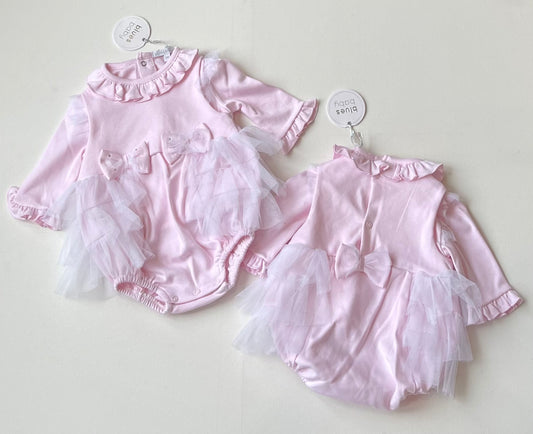 BLUES BABY Girls pink top and bloomer style romper with bow applique