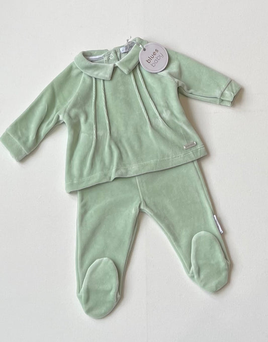 BLUES BABY Green velour two 
  piece set with pintuck detail